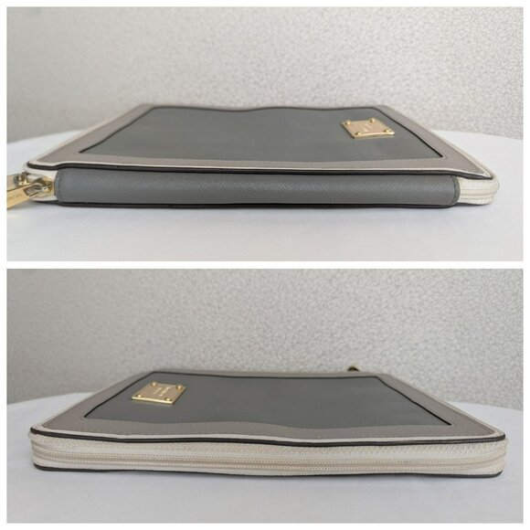 Michael Kors Ipad Tablet Zip Around Saffiano Case Holder Colorblock Gray/Grey - Picture 4 of 12